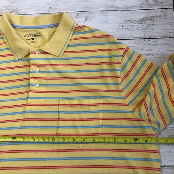 SADDLEBRED Men Yellow w/ Red/Blue Stripes Short Sleeve Polo Sz XXL - Picture 6 of 8
